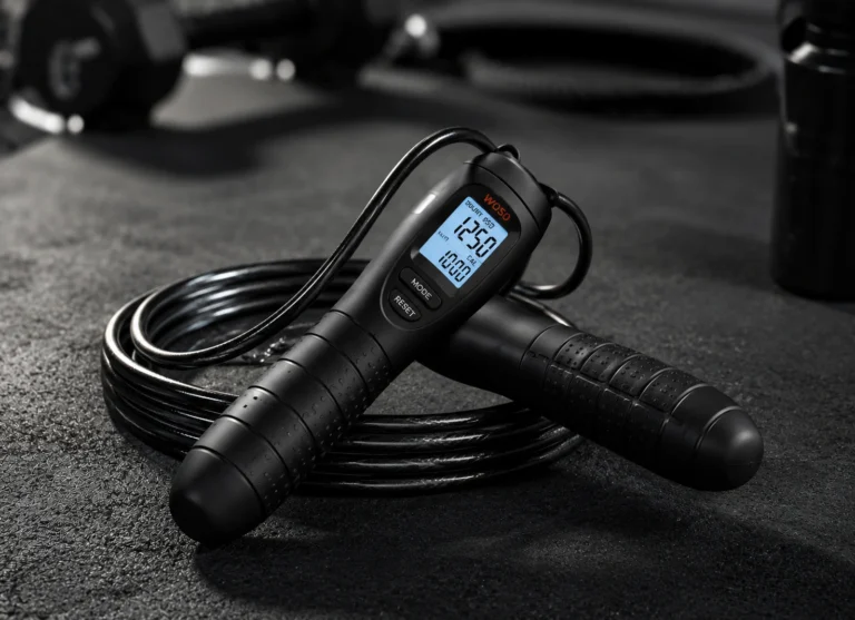 Digital jump rope with LCD counter by Elyntis Global for OEM manufacturing, private label branding, wholesale distribution, global sourcing, import, export, cardio training, and fitness equipment
