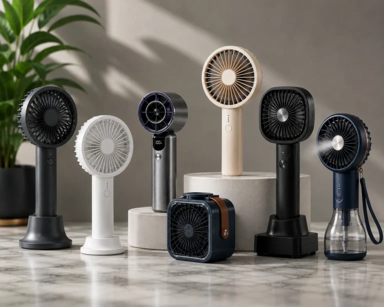 Premium handheld portable fans by Elyntis Global for global sourcing, wholesale distribution, import, export, OEM manufacturing, and consumer electronics supply