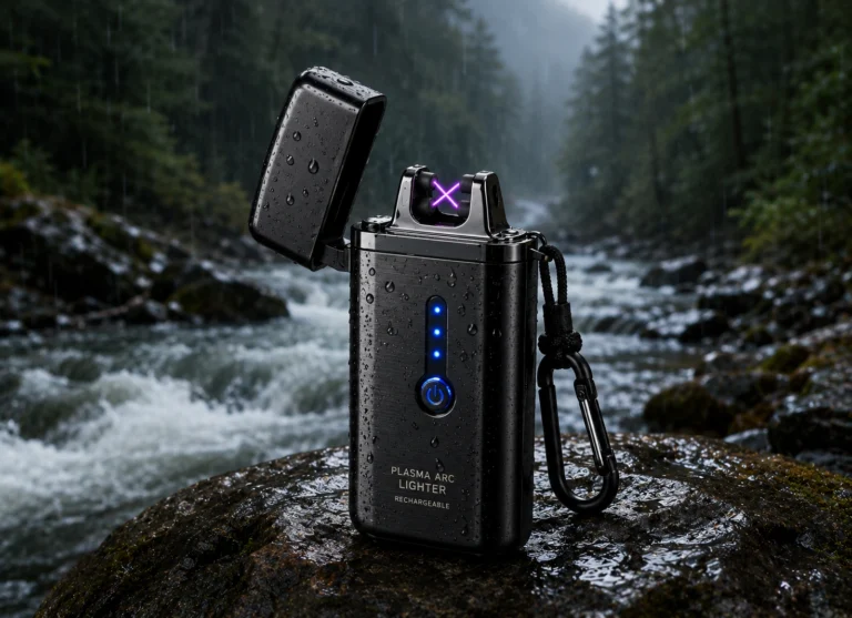 Rechargeable plasma arc lighter by Elyntis Global for OEM manufacturing, private label branding, wholesale distribution, global sourcing, import, export, camping, hiking, and survival gear