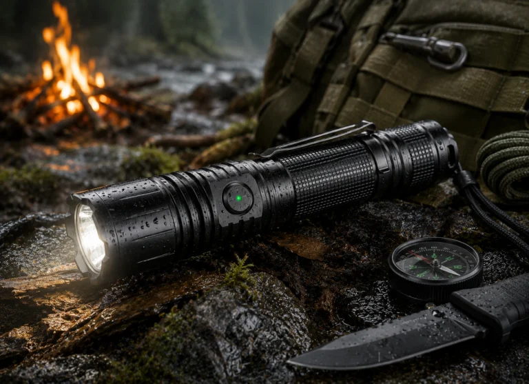 Rechargeable tactical LED flashlight by Elyntis Global for OEM manufacturing, private label branding, wholesale distribution, global sourcing, import, export, camping, emergency, and outdoor gear